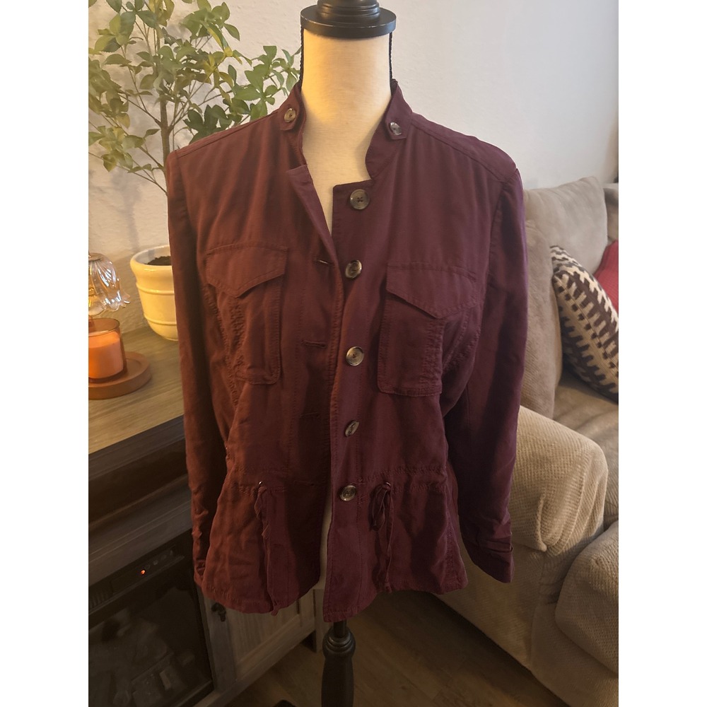 White House Black Market Burgundy Lyocell Utility Jacket Size 10 Wine Cargo